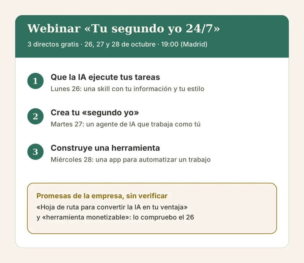Los 3 directos gratuitos del webinar Tu segundo yo 24/7 de CenteIA